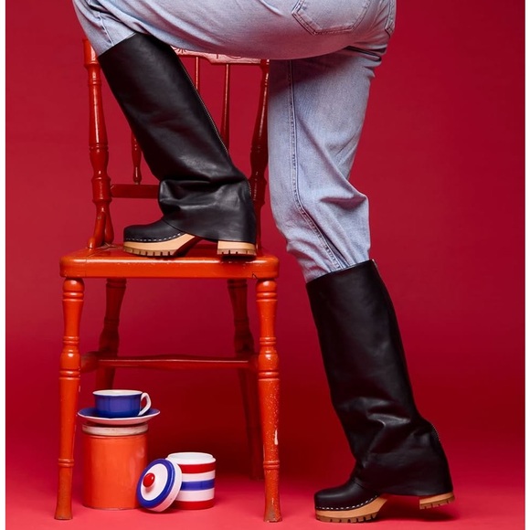 Swedish Hasbeens NWT Bootcut Knee Boot Black Super Fun Style Unique 🌈♥️ - Picture 7 of 13